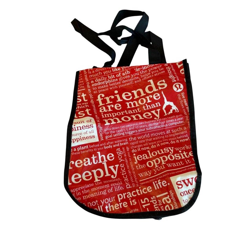 Lululemon Small Reusable Shopping Gift Bag Yoga Tote Snap Closure Black Red
